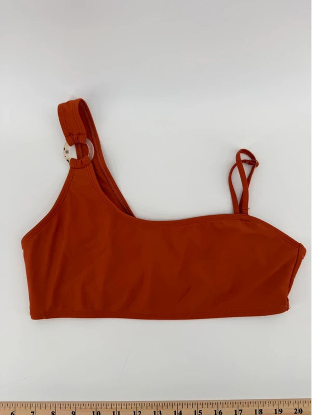 Cabana Sol One Shoulder Bikini Top Burnt Orange Size Large Ring Detail